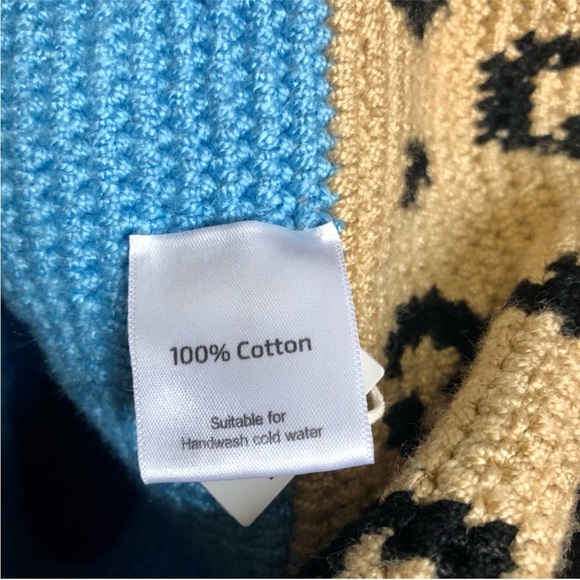 Soraya Hennessy Bucket Bag Colorblock Tote Tan Blue Leopard Print Lucite Strap - Picture 11 of 12